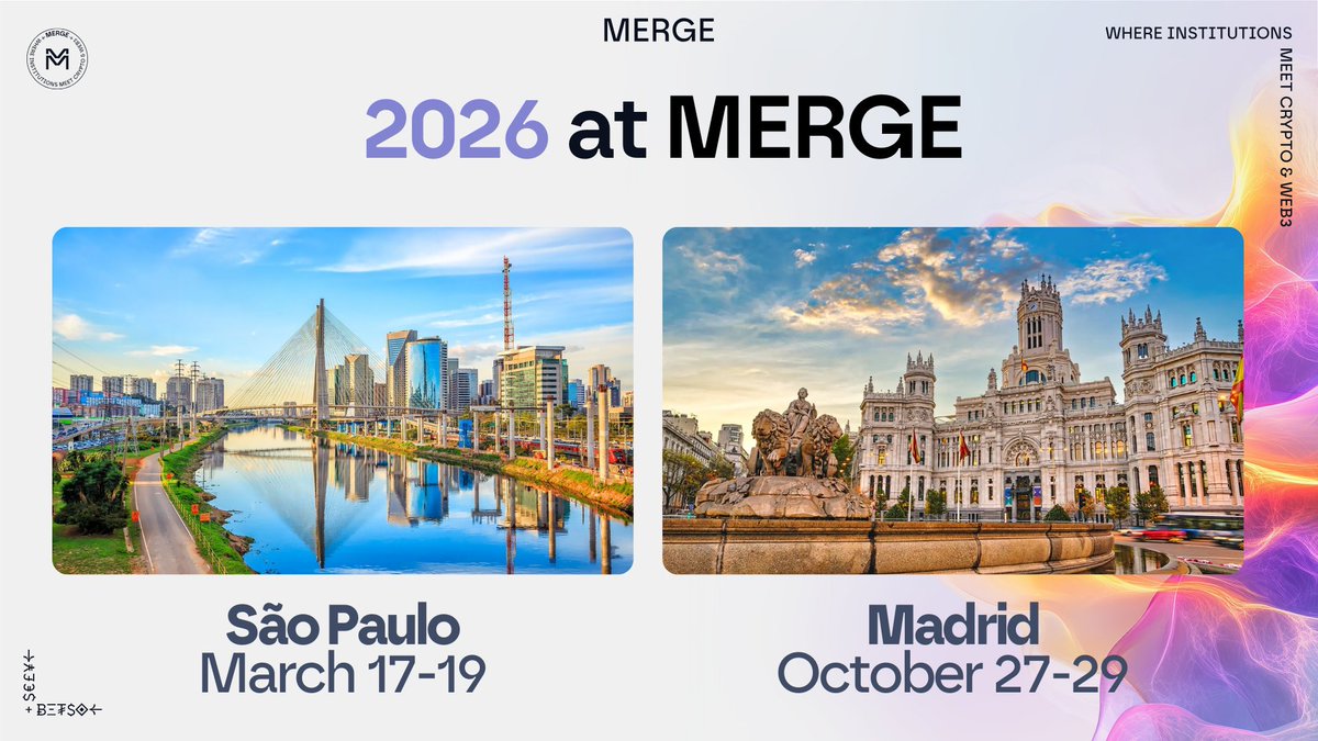 Happy New Year from MERGE! 2026 is going to be huge. Two continents. Two  cities. One mission: connect the institutional world with the most dynamic  crypto ecosystems on the planet. 🇧🇷 MERGE