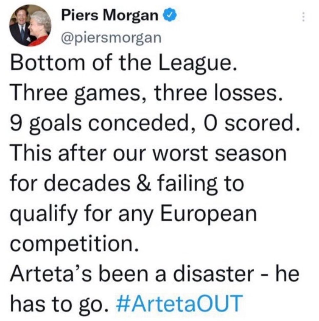 Softlad187's tweet photo. @piersmorgan @m8arteta Two faced cunt https://t.co/z3F9KssjD8