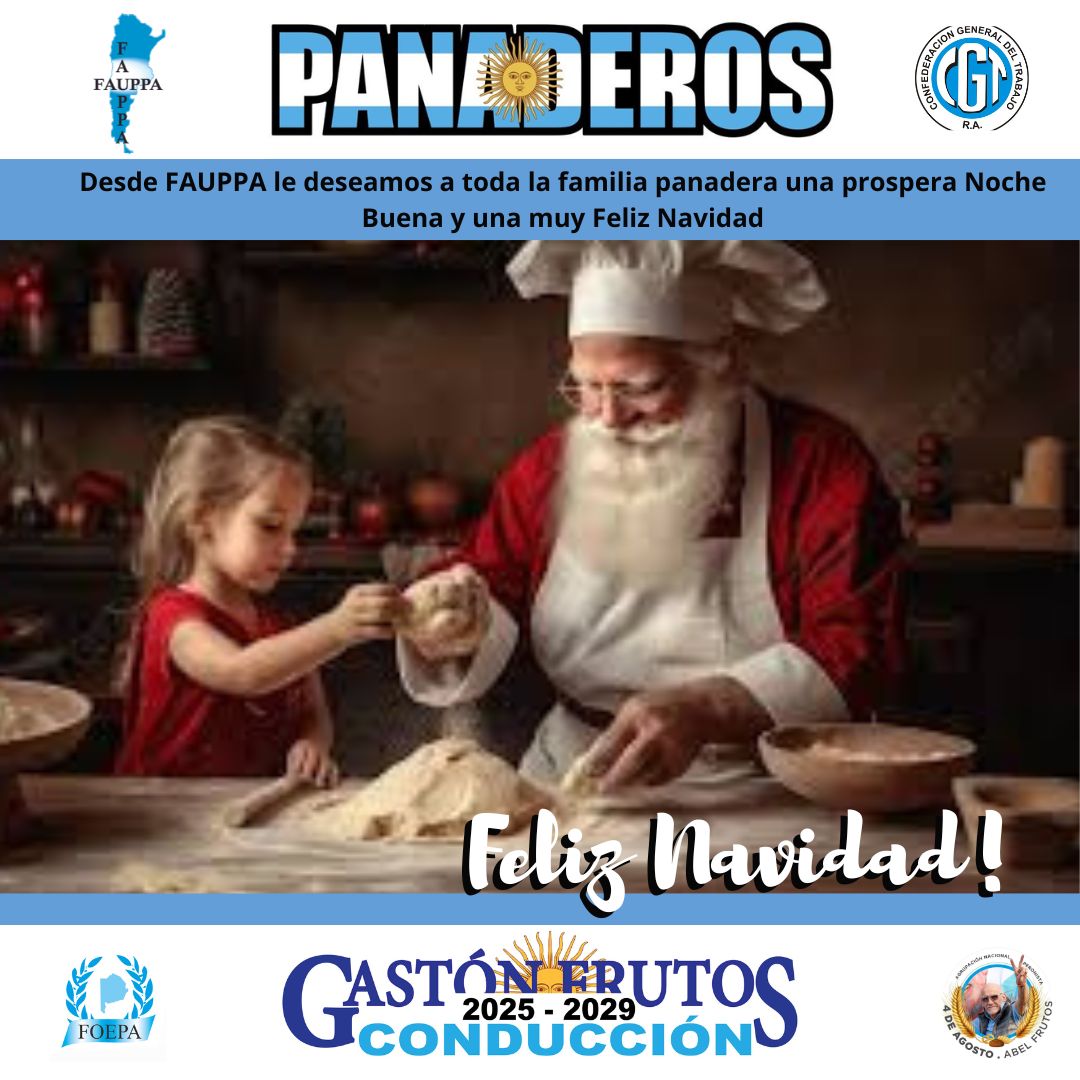 🎄🥖 Desde FAUPPA saludamos a todas las trabajadoras/es panaderos. Un año difícil que nos encontró unidos, organizados y defendiendo el trabajo y los derechos conquistados 🤝 Que estas fiestas renueven la esperanza y que el 2026 nos encuentre fuertes
✨ Feliz Navidad