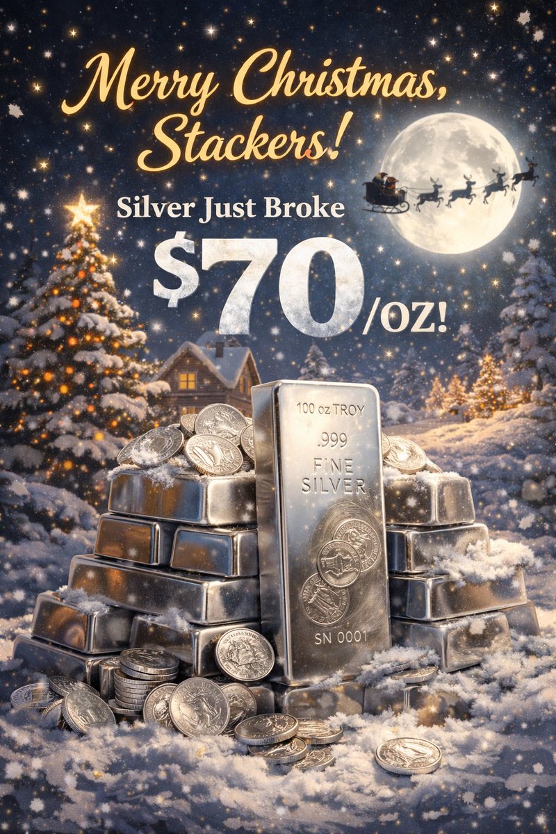 HoornS21690's tweet photo. Merry Christmas, Stackers! 🎅❄️
Silver just broke $70/oz — the gift that keeps on giving.

#Silver #StackOn #MerryChristmas #SoundMoney https://t.co/gmhXmZEIvR