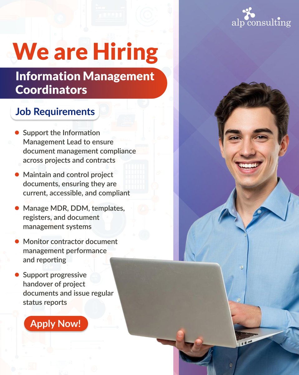 Alp_Corporate's tweet photo. An exciting opportunity awaits!
Send in your application at careers@alpconsulting.in if you fit the criteria.
Apply today or share with someone who could be the perfect fit.
#WeAreHiring #HiringNow #InformationManagement #DocumentControl #ProjectDocumentation #CareerOpportunity #ApplyNow