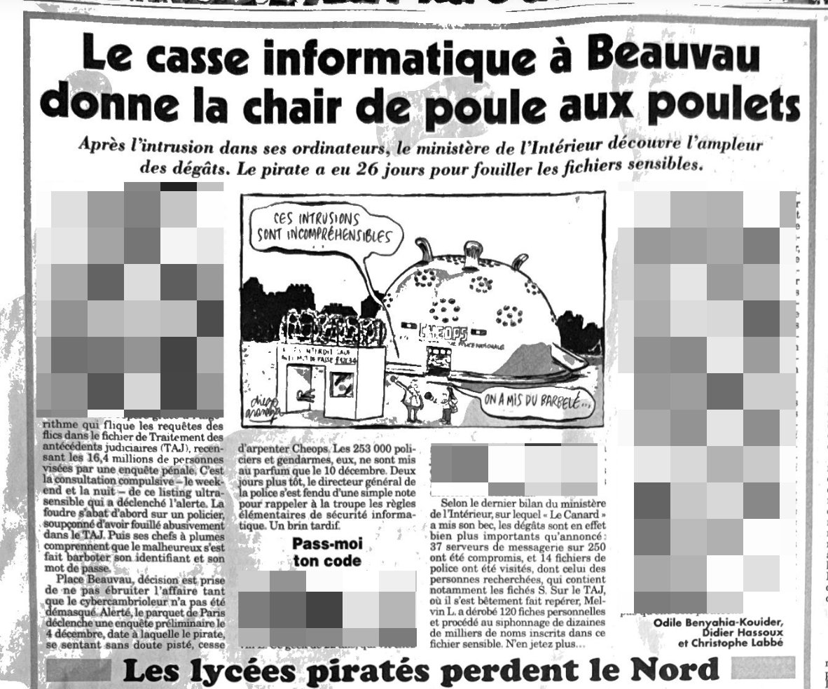 ℹ️INFOS | Vol au ministère de l’Intérieur : la porte serait restée grande ouverte pendant 26 jours.... 
Une longue balade pour “Melvin”, présenté comme l'auteur présumé du hack. Récit.

Dans Le Canard enchaîné de demain, vous apprendrez que, le 22 novembre 2025, les services