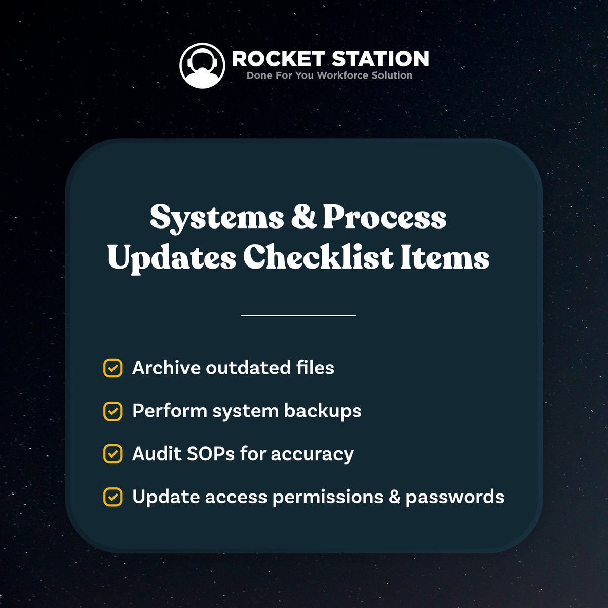 RocketStationVA's tweet photo. Wrapping up the year? Use this Year-End Ops Checklist to close out your finances, refresh your systems, and set your team up for a strong start in the new year.

Let’s finish smart and start even smarter. 

Book your FREE discovery call here: https://t.co/d7VGdMSyRb https://t.co/47QY57j9xQ