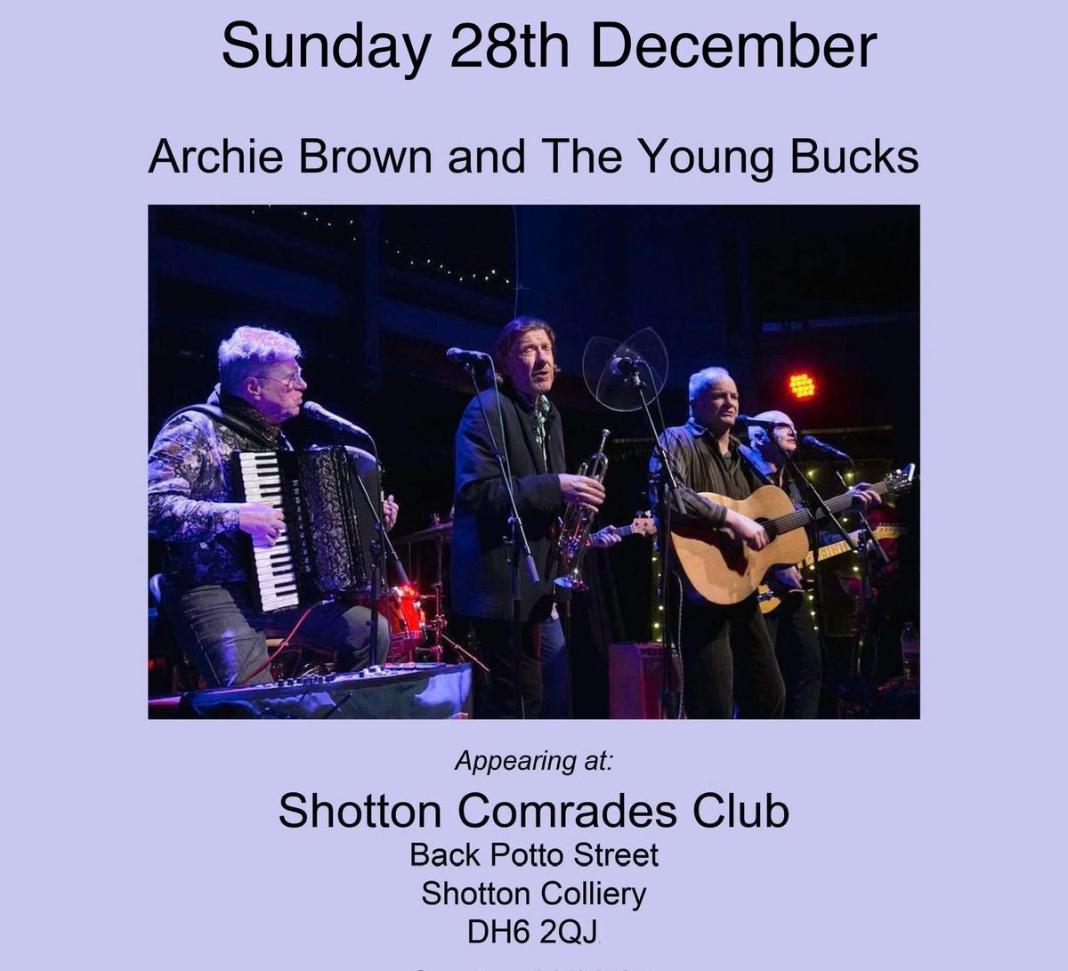 ArchieNBrown's tweet image. The 50th anniversary celebrations  continue @ Shotton Comrades Club, DH6 2QJ this coming Sunday afternoon 28/12. Many thanks for your continued support, have a great #Xmas everyone! @NewcastleAudio 
@JoWhereToGo  @NovaradioNE @craftbeerncl @NETheatreGuide
🧑‍🎄🎄🎷