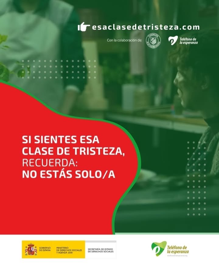 telesperaragon's tweet photo. El Atlético de Madrid impulsa esta campaña de salud emocional para visibilizar ese malestar que no siempre sabemos identificar ni nombrar.

Si sientes esa clase de tristeza, descubre los recursos disponibles:
👉 https://t.co/CFQm9I4P4p
🎥 de campaña: https://t.co/Jl52RO14FM https://t.co/CmWGkd4dmG