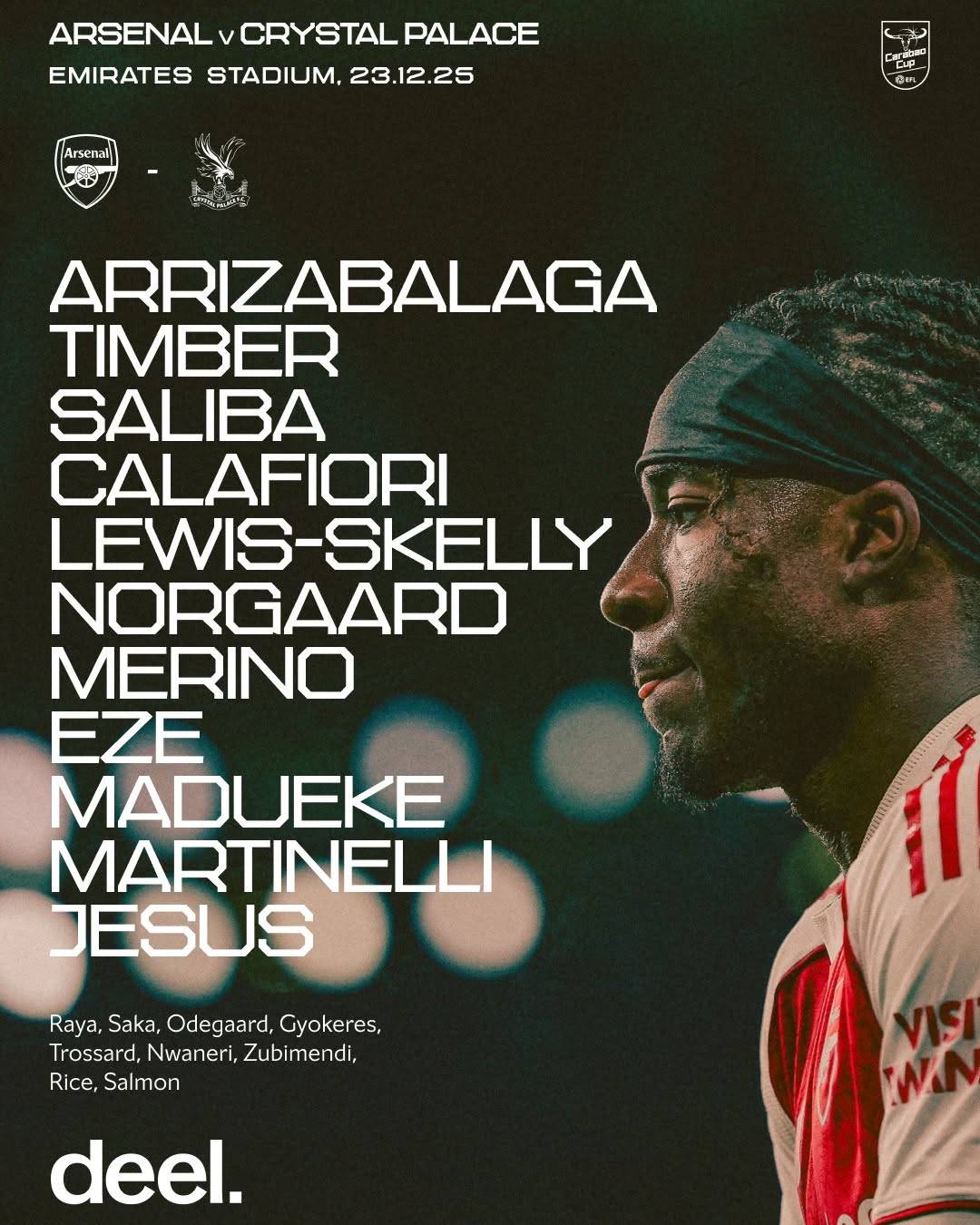 تشكيلة مباراة أرسنال و كريستال بالاس في كأس كاراباو 