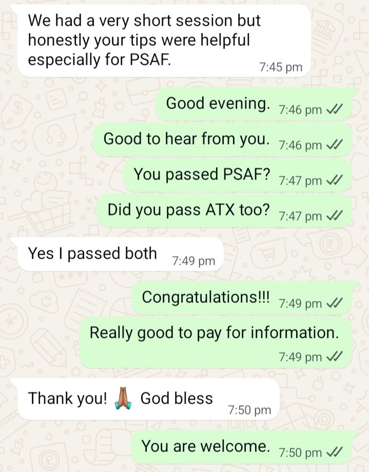 AObilana's tweet image. This individual reached out only a few days before the exams and PAID me to design a detailed strategy for passing PSAF and ATX.

No lectures were involved.  

Guess what? 

He messaged me this evening to say that he passed ...