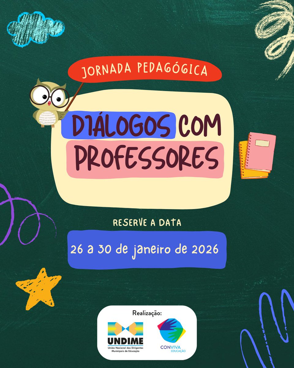 A Undime, por meio do Conviva Educação, vai realizar uma semana de reflexão e compartilhamento de experiências sobre os desafios e as práticas da educação, reunindo especialistas para dialogar com gestores e professores.
🗓️De 26 a 30 de janeiro de 2026
Em breve, mais informações.