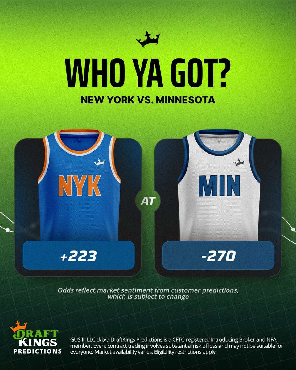 DKPredictions's tweet image. Who ya got?!

New York vs. Minnesota - make your pick.
