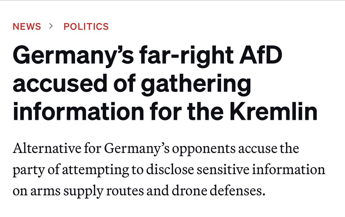 As we reported in 2024, the FSB Fifth’s Service tasked an AfD parliamentary aide with arranging for his boss to file lawsuits against the chancellery over security assistance to Ukraine. So this would be unsurprising. theins.ru/en/politics/26…