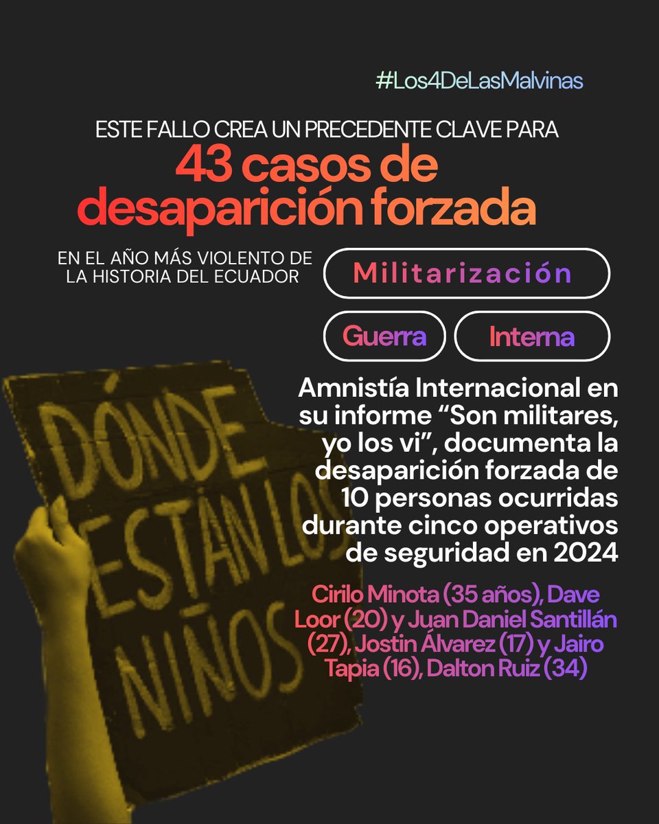 GabyRuizMx's tweet photo. En 2025, el año más violento de la historia del Ecuador, la principal causa de "mu3rt3" de los niños es la violencia. 

Hoy existe una sentencia que marca un precedente para 43 casos de desaparición forzada que aún esperan verdad y justicia.

Por nuestros niños, la vida. https://t.co/LrjU8TwLhE