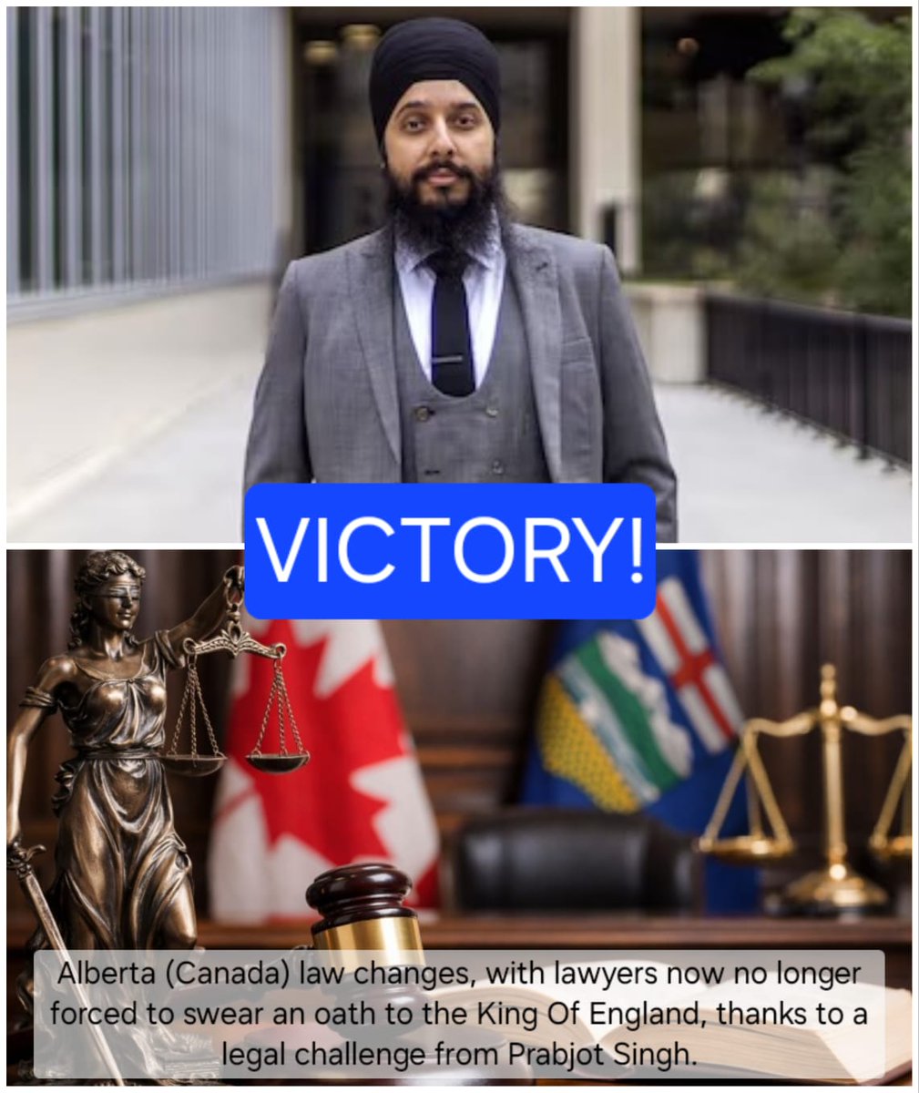 77siBains's tweet photo. Landmark Legal Win: Freedom of Religion in Alberta.
​The Alberta Court of Appeal has ruled that requiring lawyers to swear an oath to the British monarch is unconstitutional.  
​The case was led by Prabjot Singh Wirring, an Amritdhari Sikh who argued his faith only allows an absolute oath to Akaal Purakh.​#AlbertaLaw #Sikh #ReligiousFreedom #CdnLaw #KingCharles #HumanRights