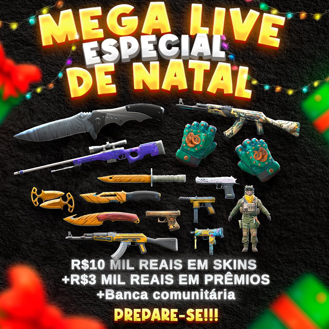 ricardoquik's tweet photo. MEGA LIVE DE NATAL 🎅🏻

Hoje são 10 mil reais em skins + 3 mil em prêmios e banca comunitária! Ou seja: Você não pode perder!

Vem pra que mais paga! Te espero na roxinha https://t.co/REdoDzpF0v