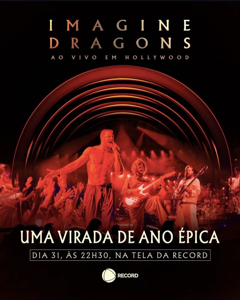 RecordistasOFC's tweet photo. 🚨 SHOW ÉPICO! A atração que a Record escolheu para encerrar 2025 foi o filme-concerto Imagine Dragons: Ao Vivo em Hollywood, inédito na TV aberta.

O especial vai ao ar no dia 31 de dezembro, às 22h30. https://t.co/jXduCBNZdk