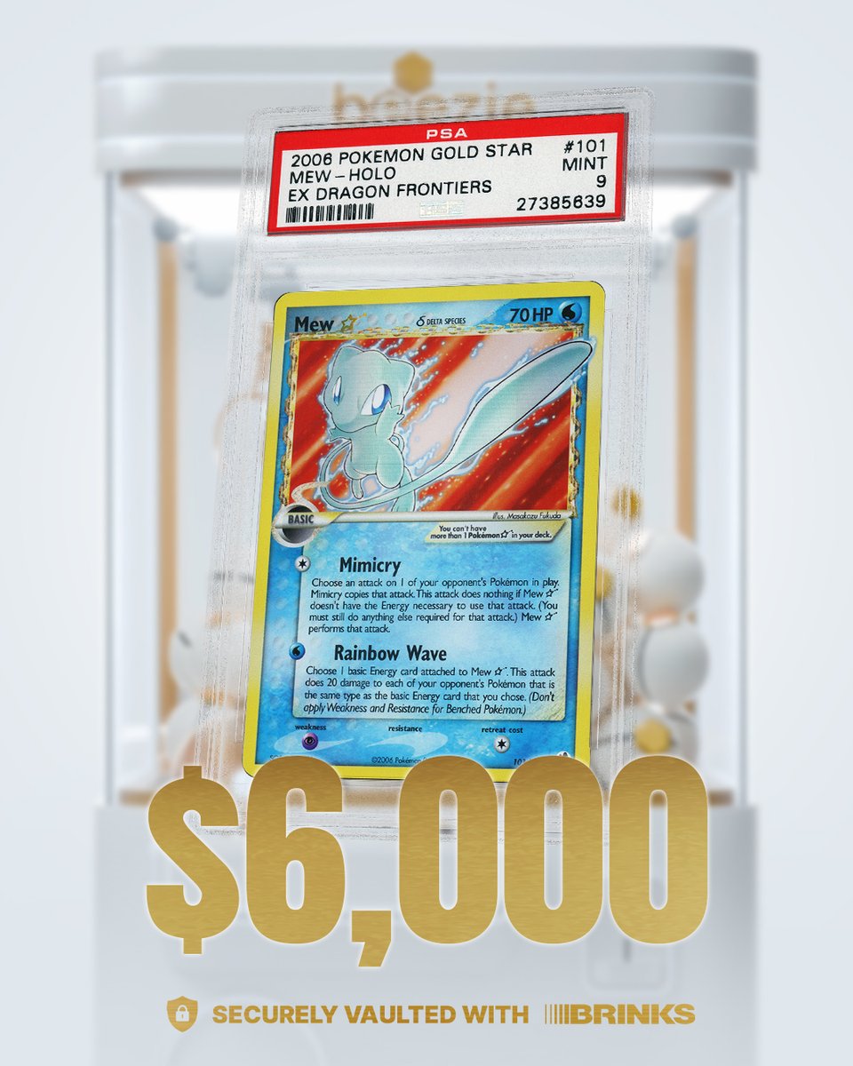 beezie_io's tweet image. Ain’t this a beauty? ⭐
2006 EX Dragon Frontiers Gold Star Mew

Some cards fade. Gold Stars don’t.
Now loaded in the Gold Claw 😤