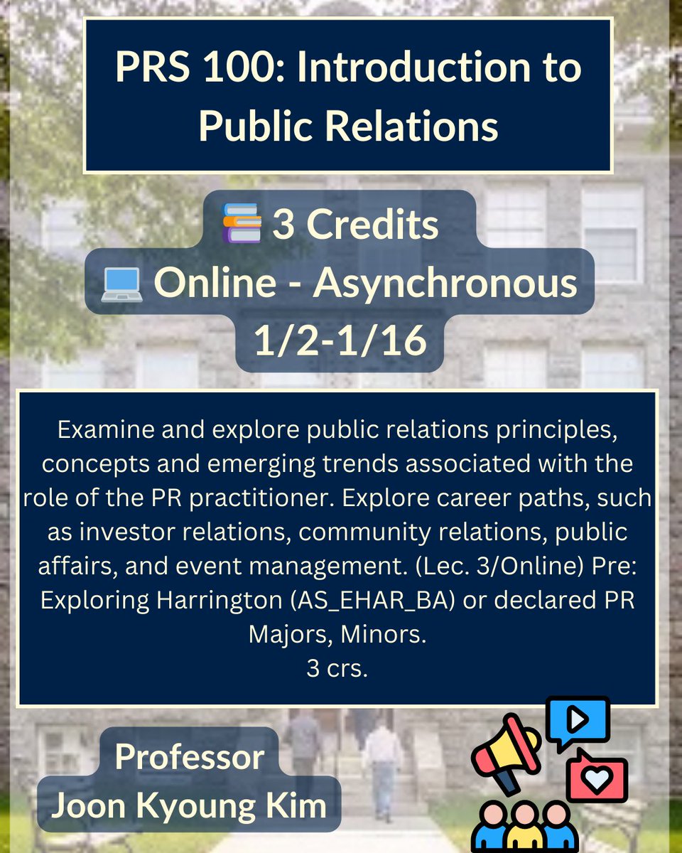 URIWinterJTerm's tweet photo. Ready to level up your communication skills? 📣
Take PRS 100 online this J Term and earn 3 credits from anywhere! 💻✨
#JTerm #URIWinterJTerm #URIPRS #URI #PublicRelationsCourse #OnlineClass #EarnCredits https://t.co/CvPeoWWfFJ
