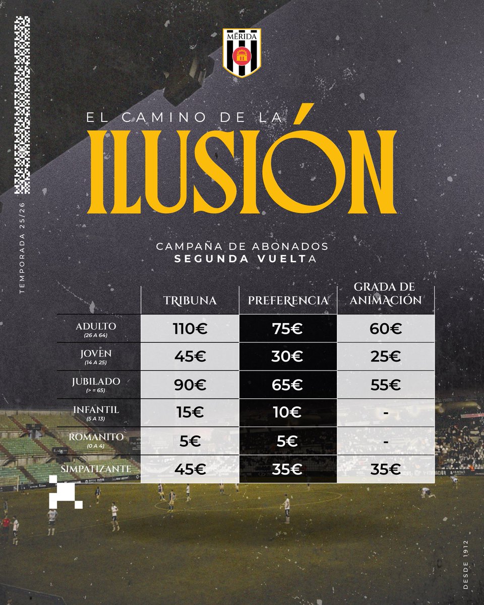 ⚪️⚫️ 𝐂𝐚𝐦𝐩𝐚𝐧̃𝐚 𝐝𝐞 𝐚𝐛𝐨𝐧𝐚𝐝𝐨𝐬 | 𝐒𝐞𝐠𝐮𝐧𝐝𝐚 𝐯𝐮𝐞𝐥𝐭𝐚 

👣 Únete al Camino de La Ilusión 

📲 Abonos ya disponibles en Tienda Oficial y admerida.compralaentrada.com  

ℹ️ Toda la información en admerida.es/abonados