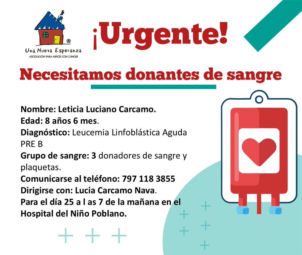 ¡URGENTE!

Leticia necesita nuestra ayuda💙 Donadores de sangre 🎗
.
.
.
<a href="/TelevisaPuebla/">Televisa Puebla</a> <a href="/Imagen_Puebla/">Imagen Puebla</a> <a href="/oscarlozanomx/">Oscar Lozano</a>
<a href="/Ubarrancotv/">Ulvia Barranco</a> <a href="/aztecapuebla/">TV Azteca Puebla</a> <a href="/sintesisweb/">Síntesis Puebla</a> #Puebla #donasangre #ServicioALaComunidad #cancerinfantil #niñosconcancer #DonaSangreDonaVida #juntospodemosmas