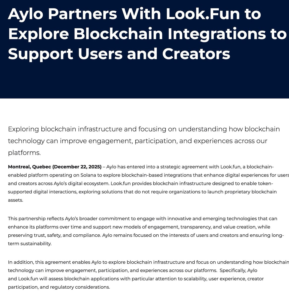 LOOK. If you're new, this thread will get you up to speed 🧵👇

Aylo's ecosystem, including <a href="/Pornhub/">Pornhub</a> and <a href="/Brazzers/">Brazzers</a>, has partnered with $LOOK to integrate blockchain infrastructure across their platforms.

Read the full announcement from Aylo:
aylo.com/newsroom/aylo-…