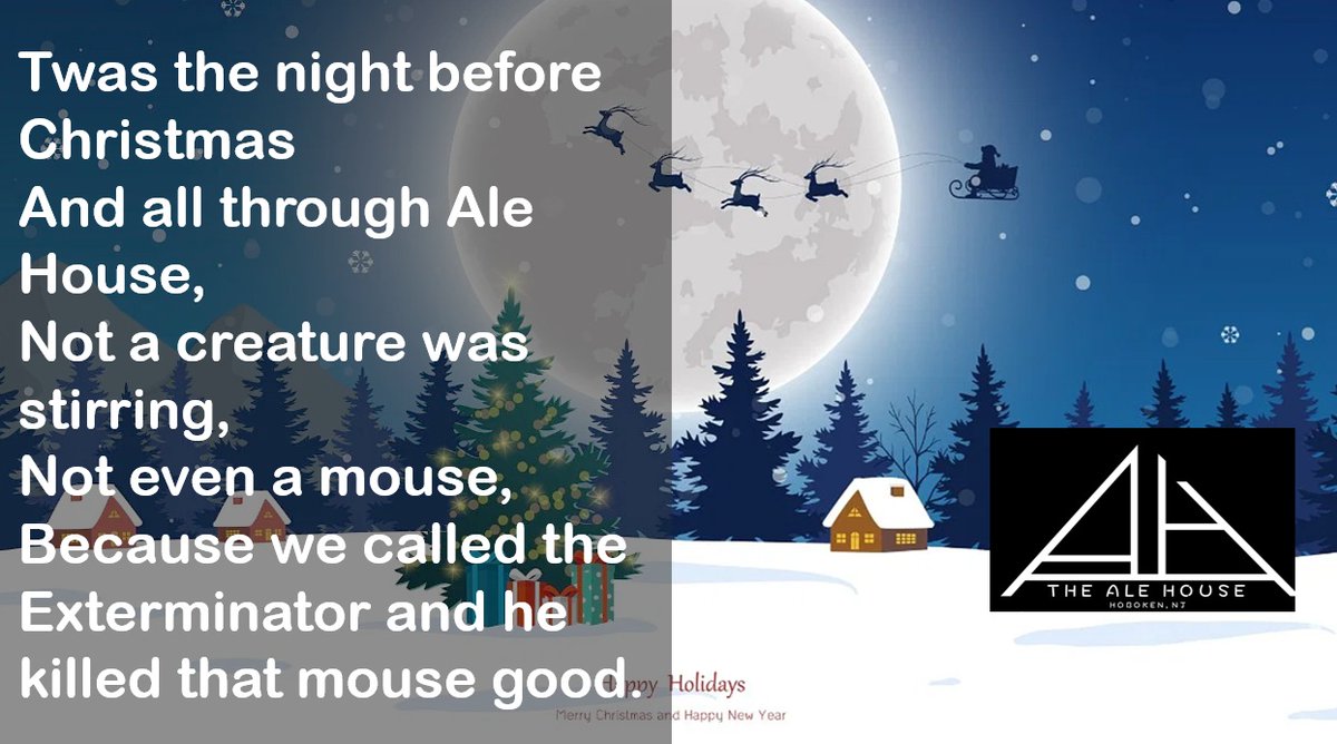 thealehouse1034's tweet image. We are closed Xmas Eve and Xmas Day.  Wishing you and yours a happy and warm holiday!!

11th &amp;amp; Willow
#Hoboken 🍺🍷🍸🥃🎄🎅❄️
#dogfriendly🐶 #freepool🎱 #shuffleboard🥏#darts🎯#popcorn🍿#trivianight🤔
#HappyHolidays🎁#MerryChristmas🎄#HappyHanukkah🕎