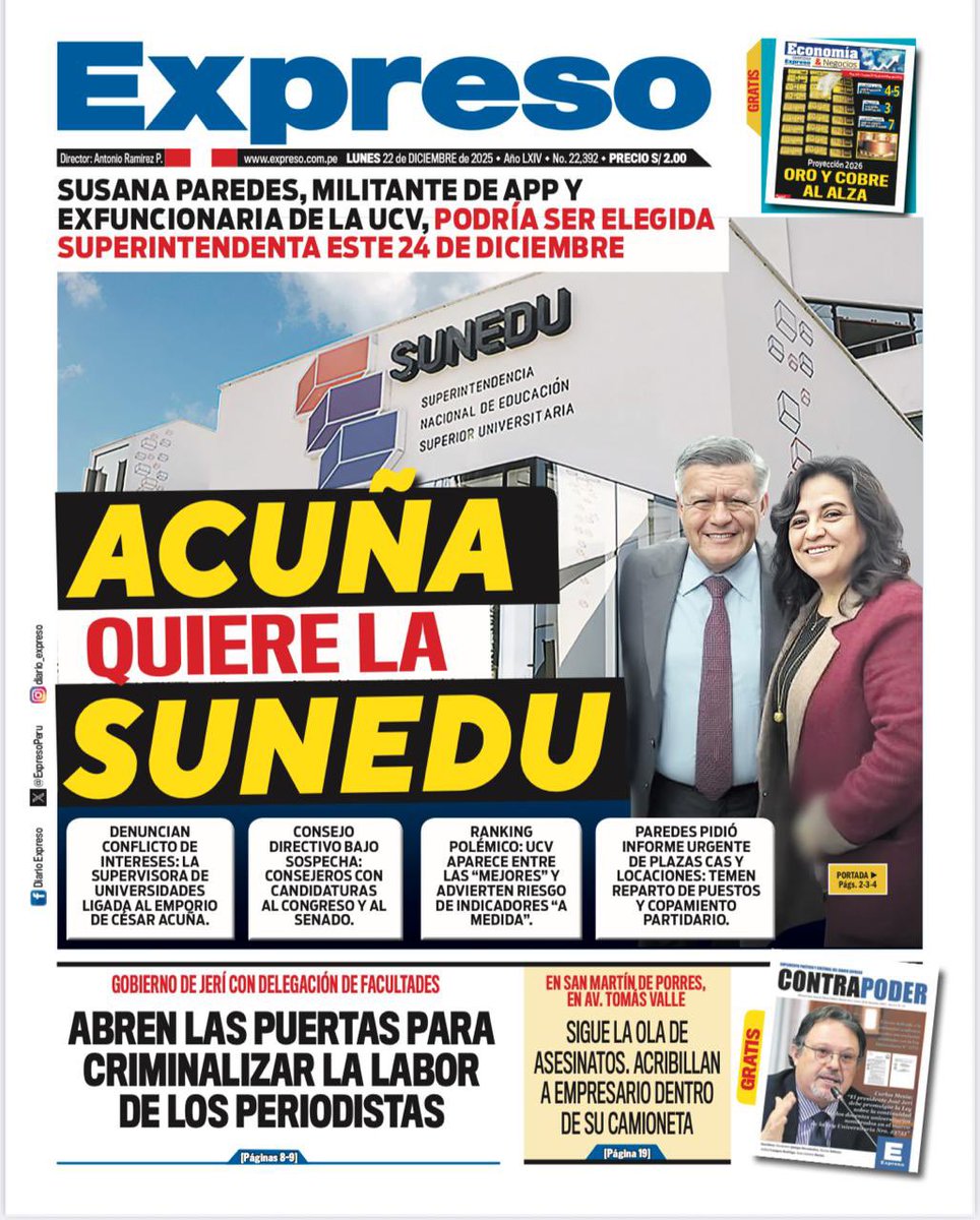 Un regulador con consejeros en campaña no puede garantizar imparcialidad. Es sentido común. <a href="/SuneduPeru/">Sunedu</a>
#SuneduCapturada