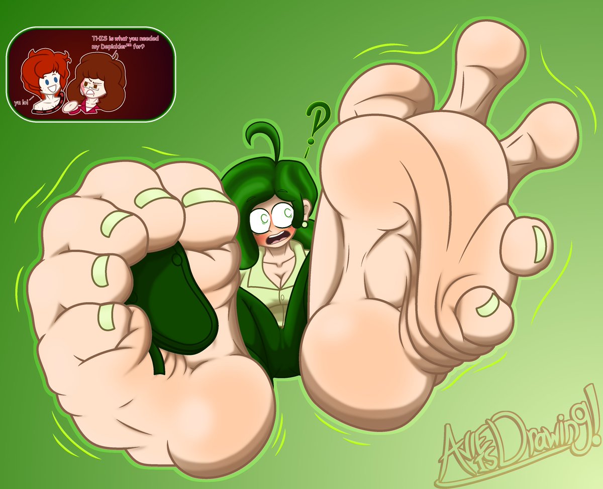 AvieIsDrawing's tweet image. Another year, another Secret Santa, this time for @frog_pod !

Penny stole "a device" from her sister Kori after wanting to see what would happen if you de-pickled a cucumber, and learned two things: Kori's not happy, and poor Delilah's feet seem to be a LOT bigger than usual...