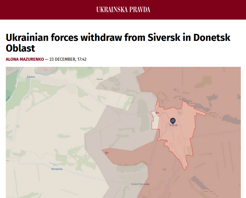 🗞️🇺🇦“Ukrainian troops have withdrawn from the city of Siversk in Donetsk Oblast, where Russian forces hold a significant advantage in manpower and equipment and continue their offensive.” - Ukrainska Pravda