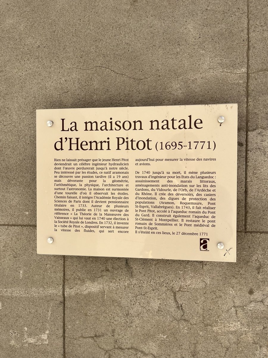 aadrix_a's tweet photo. @Julien_FEBREAU 
Maison natale de Henri Pitot à Aramon dans le Gard, inventeur des tubes de Pitot utilisés notamment en F1 et dans l’aviation 😃 https://t.co/wYapeZNkQQ