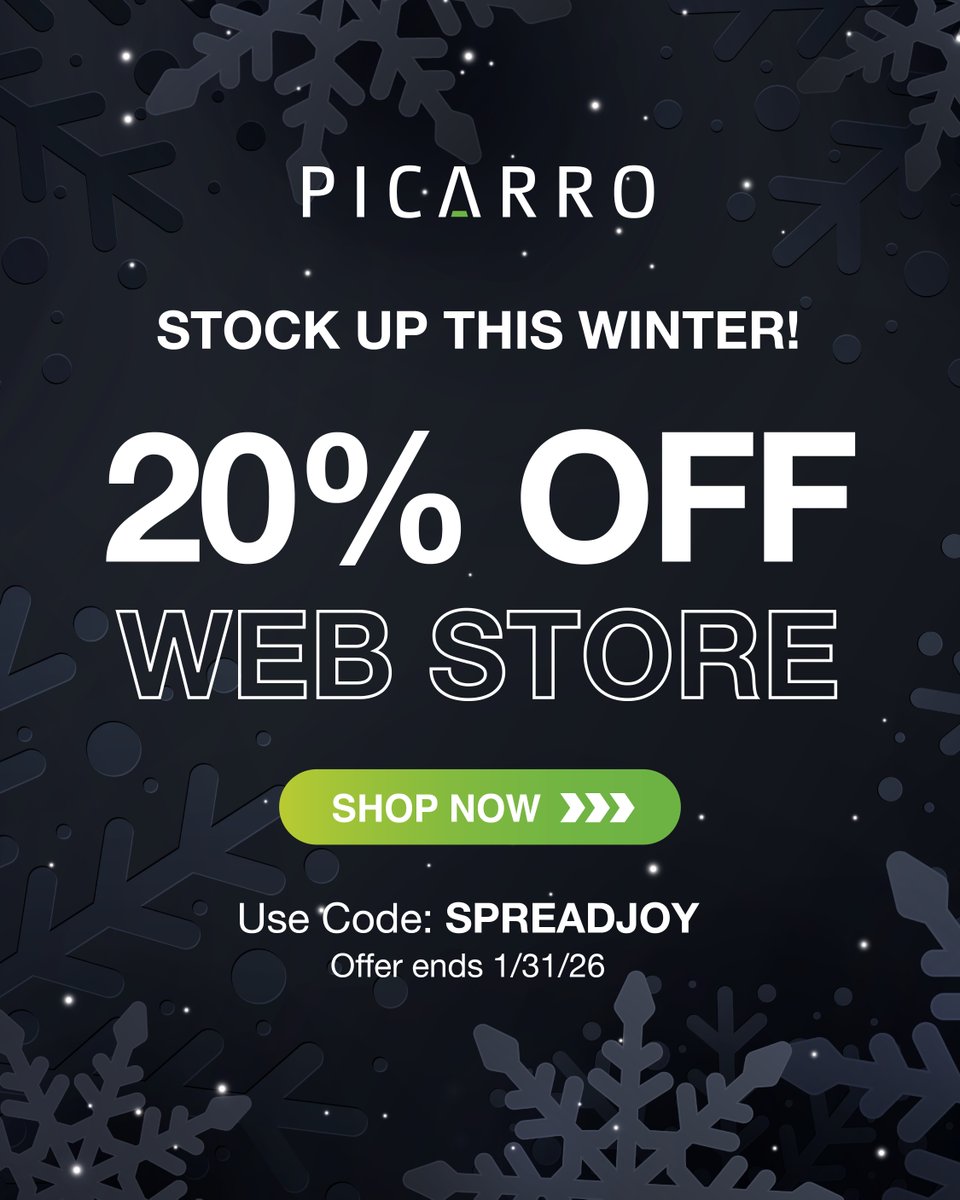 Picarro's tweet image. Stock up this winter and save 20%! ❄️
Now’s the time to prepare ahead and keep your Picarro instruments running at peak performance.

🔗 Shop now: hubs.ly/Q03YZ7Z20

Use code SPREADJOY at checkout.
Offer ends January 31, 2026.

#WebStore #Consumables #CalibrationKits