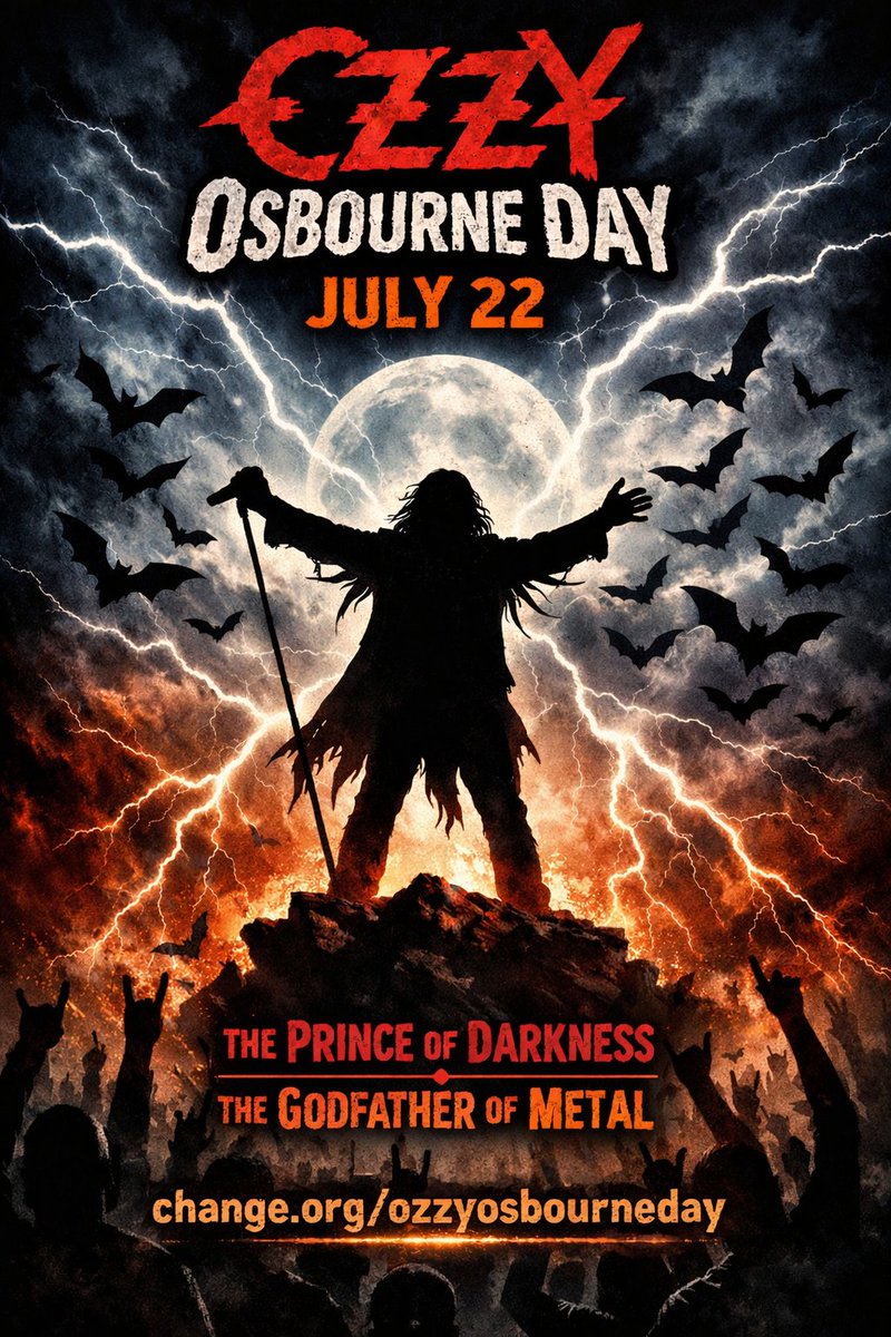 🦇 OZZY OSBOURNE DAY — JULY 22 

Help make it official.

The Prince of Darkness.
The Godfather of Heavy Metal.
A global celebration of Ozzy Osbourne’s legacy 🤘🖤

✍️ Sign &amp; share the petition:
👉 change.org/OzzyOsbourneDay

Let’s push this to the next milestone — tag fellow