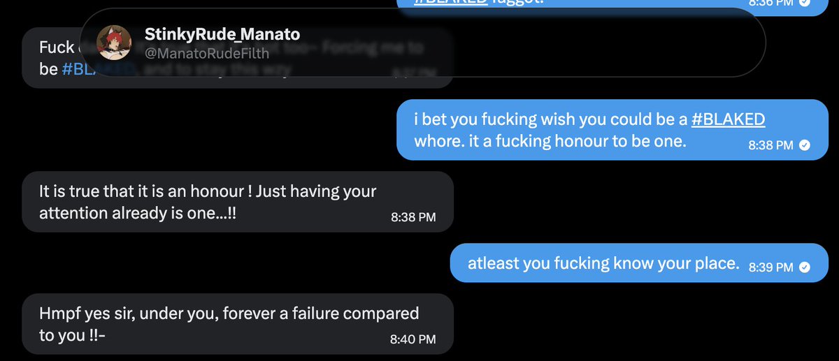 musk_Cloudz's tweet photo. X @ManatoRudeFilth X
#EXPOSEDFAILDOM

⚣ [ This pathetic LOSER came into my DM's a 'dom/top' seems like hes leaving a fucking #BLAKED #FAILDOM now go bully this LOSER in his dumb DM's. ] ⚣ https://t.co/Bvt8ROlaKh