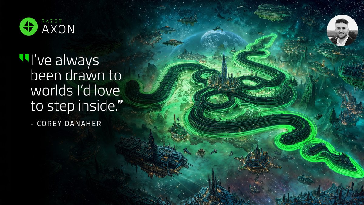 Razer's tweet image. Razer Axon features creators who build worlds. In our latest Artist Spotlight, explore Corey Danaher’s monumental, architectural visions. Read more: rzr.to/COREY-Blog