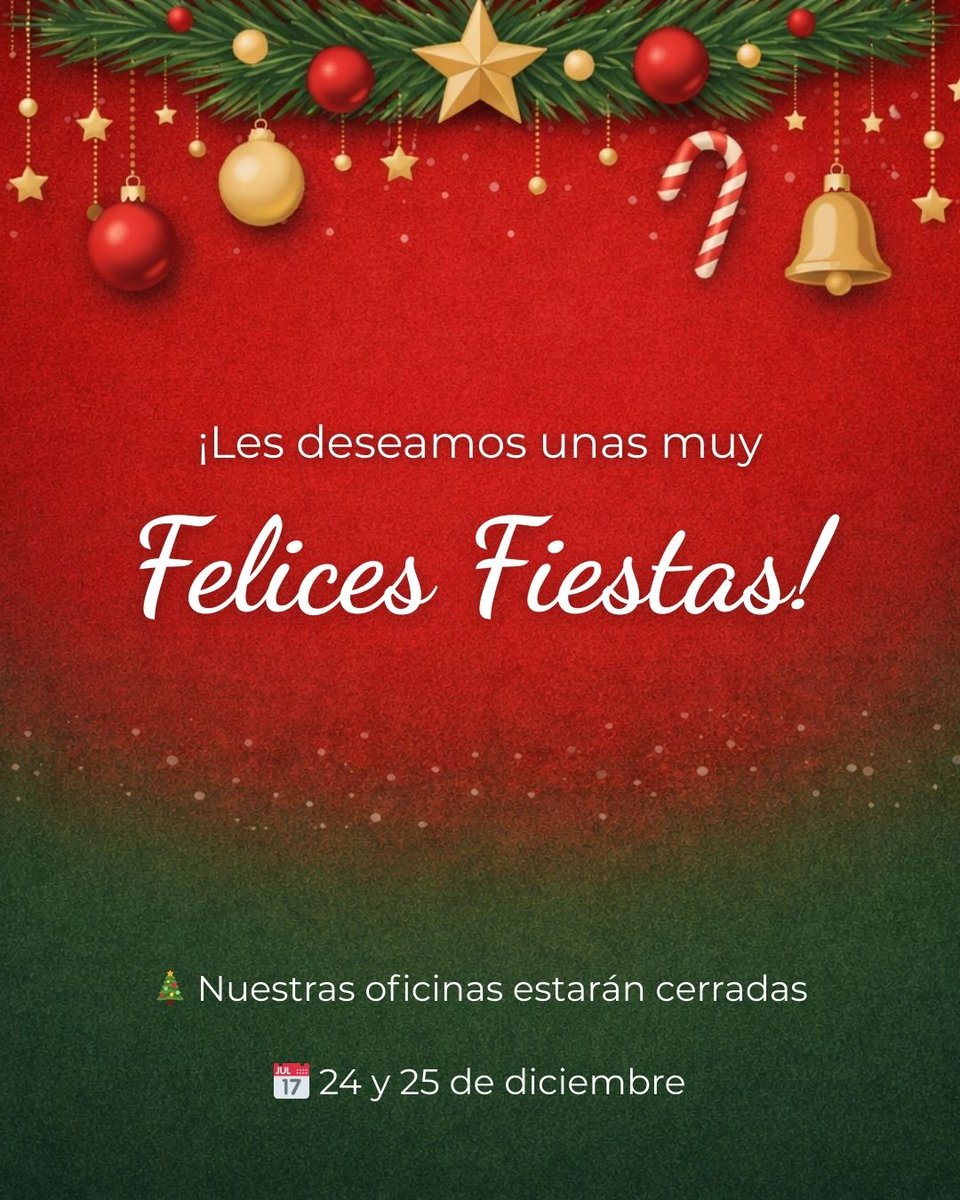 🎄 ¡Felices Fiestas!
Gracias por acompañarnos en cada proyecto este año.📅 Nuestras oficinas estarán cerradas el 24 y 25 de diciembre.
¡Nos reencontramos el 26 con toda la energía!
#FelicesFiestas #FelizNavidad #Acmasoft