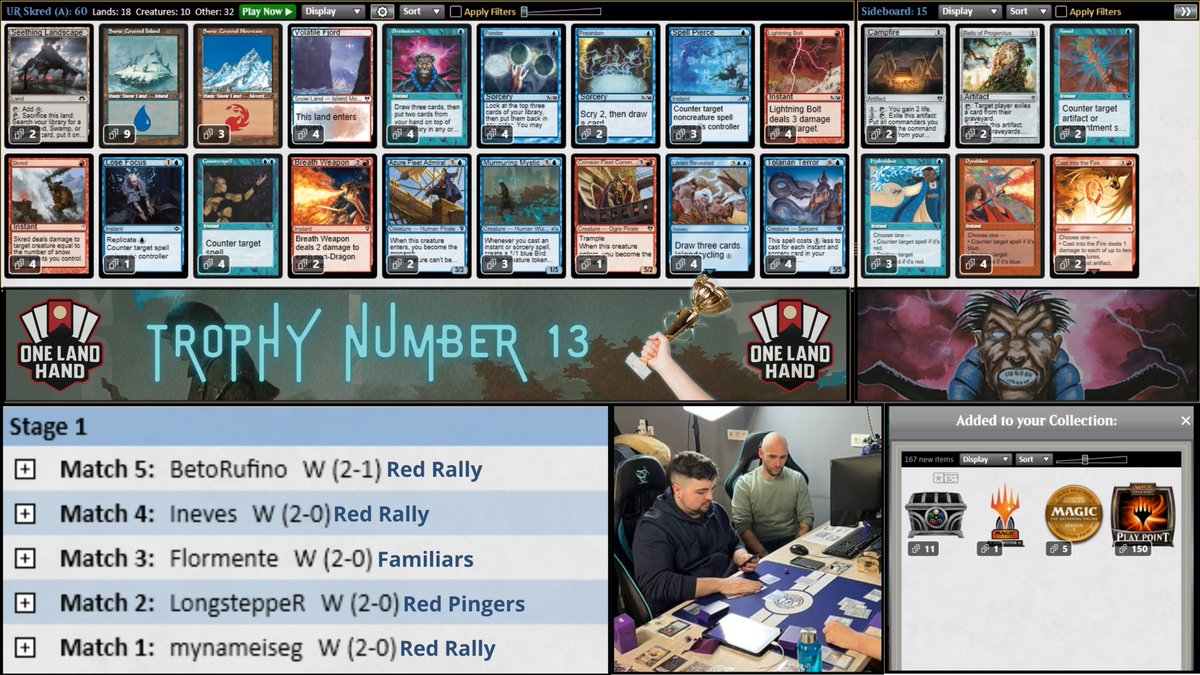 A 5–0 finish with UR Skred, during a run dominated by Mono Red Rally matchups, which are quite favorable.🎴🏆
#mtgpauper #paupermtg