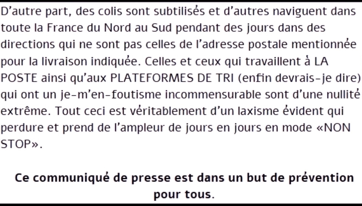 PatronChantal's tweet photo. #LaPoste #Colissimo #Colis #Distribution #BoîteAuxLettres #DisparitionsColis #VolsColis #ColisNonLivrés #PlateformesDeTris #Plateformes #Tris #Facteurs #Factrices #Livreurs #Livraisons #Vols #Disparitions #Laxisme #Incompétence #Notoire https://t.co/dh2lwWY1ul