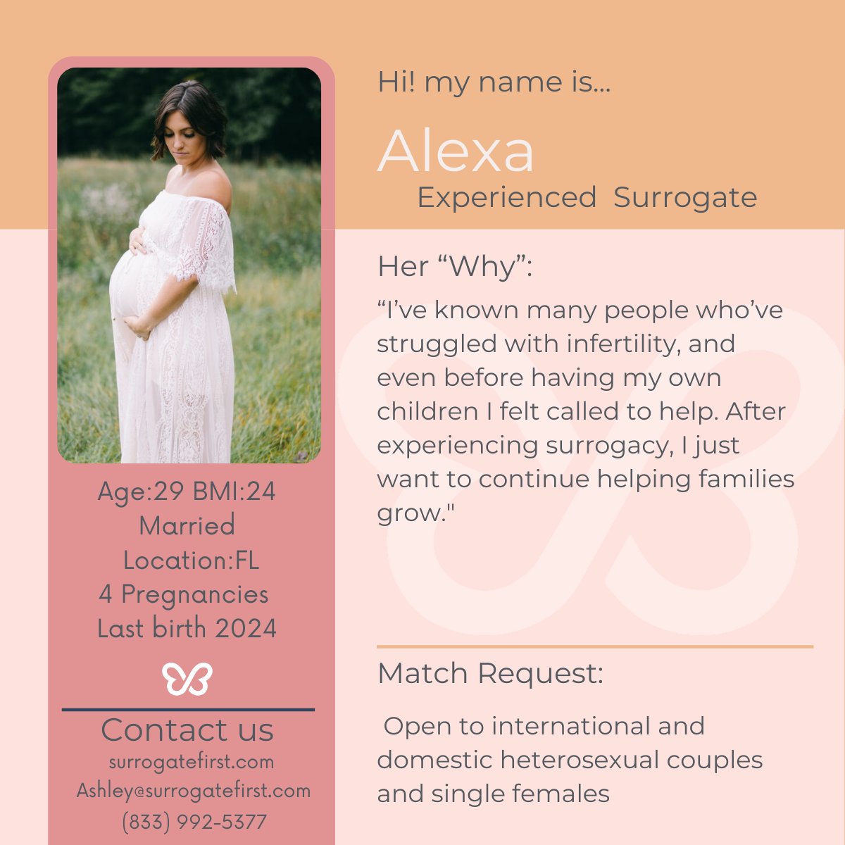 surrogatefirst's tweet photo. Meet Alexa, an experienced surrogate from Florida. 
Learn more about Alexa at https://t.co/4IIOadF2Lw

 #SurrogateFirst #SurrogacyJourney #ExperiencedSurrogate  #IVFcommunity #SurrogacySupport #SurrogateSpotlight https://t.co/tPGx7rBOxe