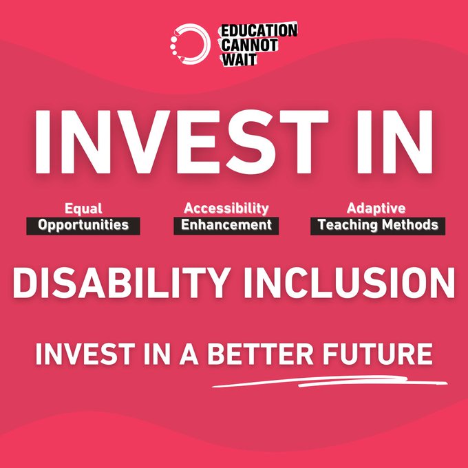 Invest in #DisabilityInclusion! Invest in a better future!

Disability Inclusion is a core priority across #ECW's investments &amp; we are determined to #LeaveNoOneBehind.

On today's #IDPD2025, let's #ACTNOW to achieve safe, inclusive, holistic #QualityEducation for all