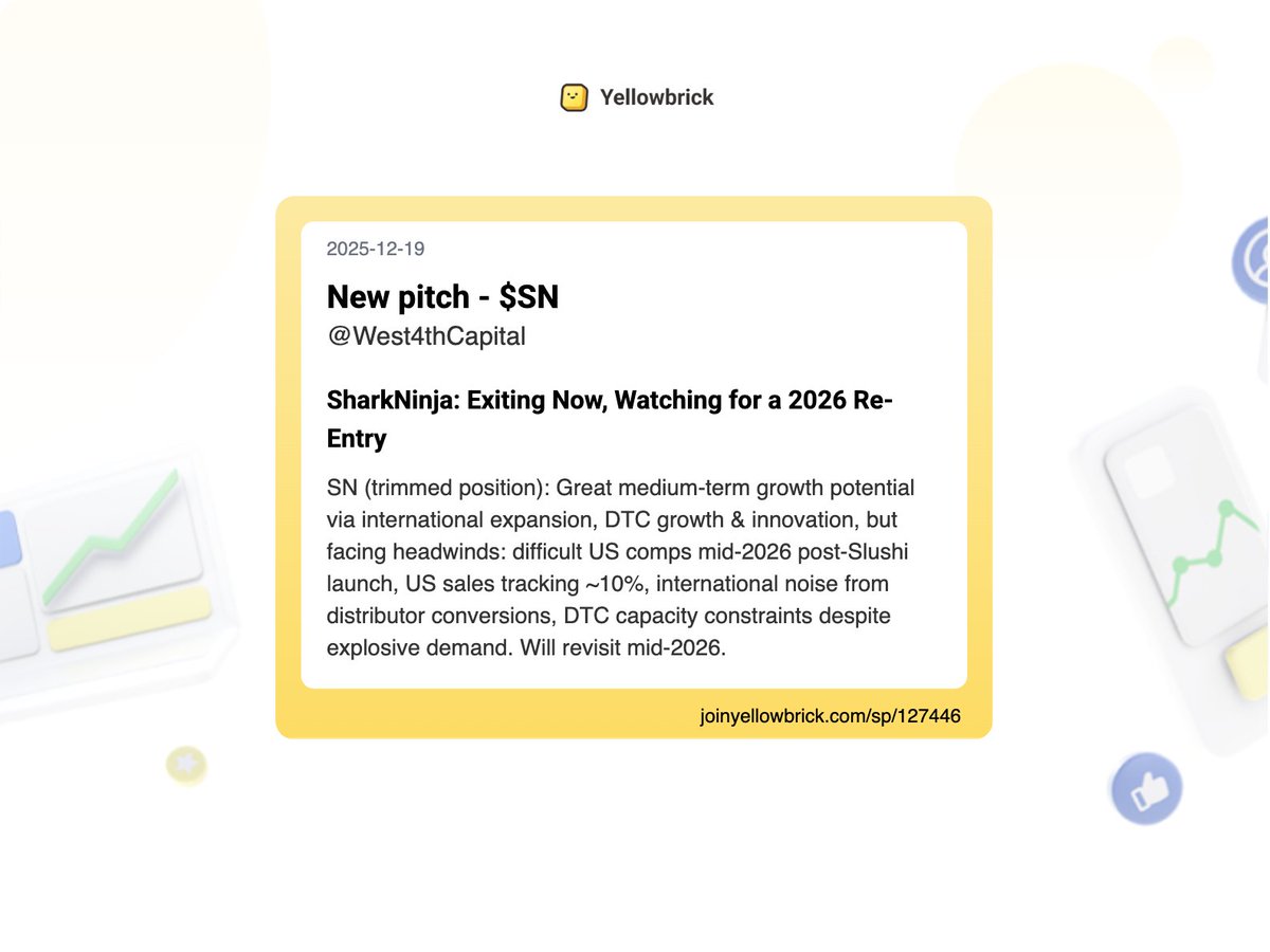 joinyellowbrick's tweet image. Added 64 new stock write-ups to the site (pt 2):
@MrSchmidt20 - $HRBR (special sit overview)
@jupiters_string - $1433.HK
@DGenchev - $PL (overview)
@West4thCapital - $SN (trimmed)
@elpistollero_ - $VUZI