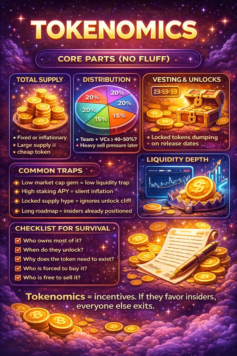 3iple_C's tweet photo. DAY 2 OF 30 DAYS CRYPTO SERIES:
TOKENOMICS

simply put, Tokenomics is a document that describes how a token is created, distributed, used and dumped. In essence describing who makes money and who becomes exit liquidity.
 
LETS DIVE DEEPER  🕊️💪🥹 https://t.co/53lWp0IPcb