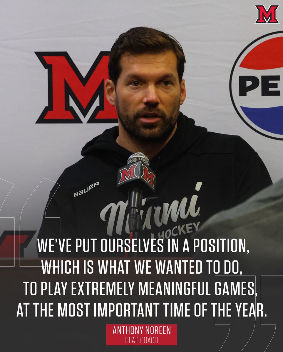 Freshman forward Ethan Hay and head coach Anthony Noreen spoke with the media today to preview the upcoming tournament!  🔗 miamiredhawks.com/news/2025/12/2…  #RiseUpRedHawks