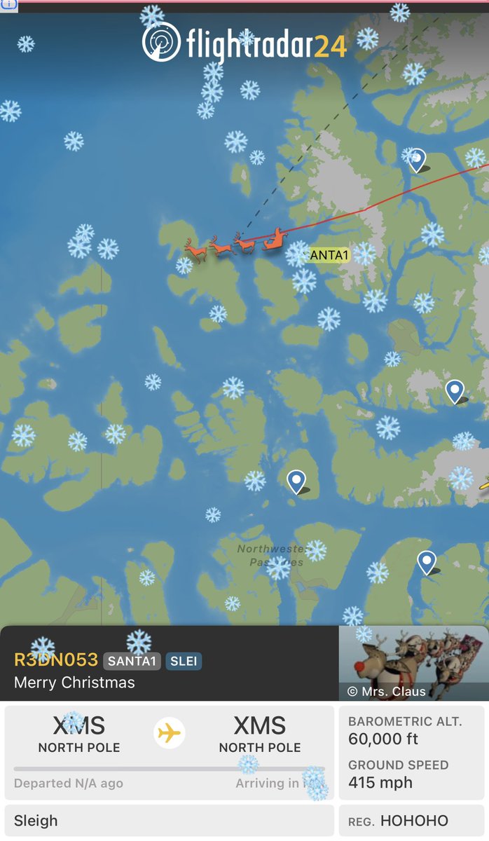 OC_Scanner's tweet image. BREAKING 🚨🚨

#NorthPole 

A new object flying under the callsign R3DN053 has emerged on @flightradar24 

SANTA IS AIRBORNE