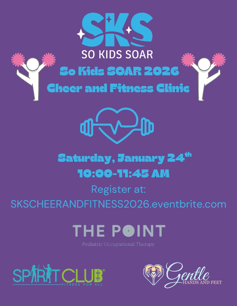 📣 L-E-T-S G-O <a href="/sokidssoar/">So Kids SOAR</a> 📣 and rock our bodies in the new year! Join us for an #adaptive #cheer and #fitness clinic with @thepointot @gentlehandsandfeet and @spirit_club_fitness on January 24th 💪🏾 register at link in flyer or visit sokidssoar.org/register