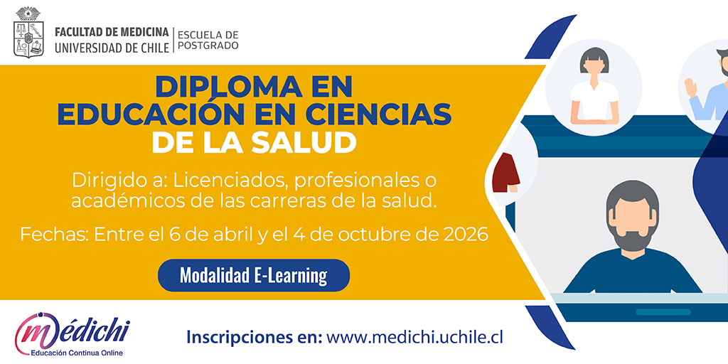 🎓 Potencia tu rol docente en salud. 

En #medichiuchile abrimos inscripciones al Diploma en Educación en Ciencias de la Salud del DECSA U. de Chile.

Diseña estrategias educativas sólidas y pertinentes a tu contexto profesional.

🔗 medichi.uchile.cl/diploma-educac…