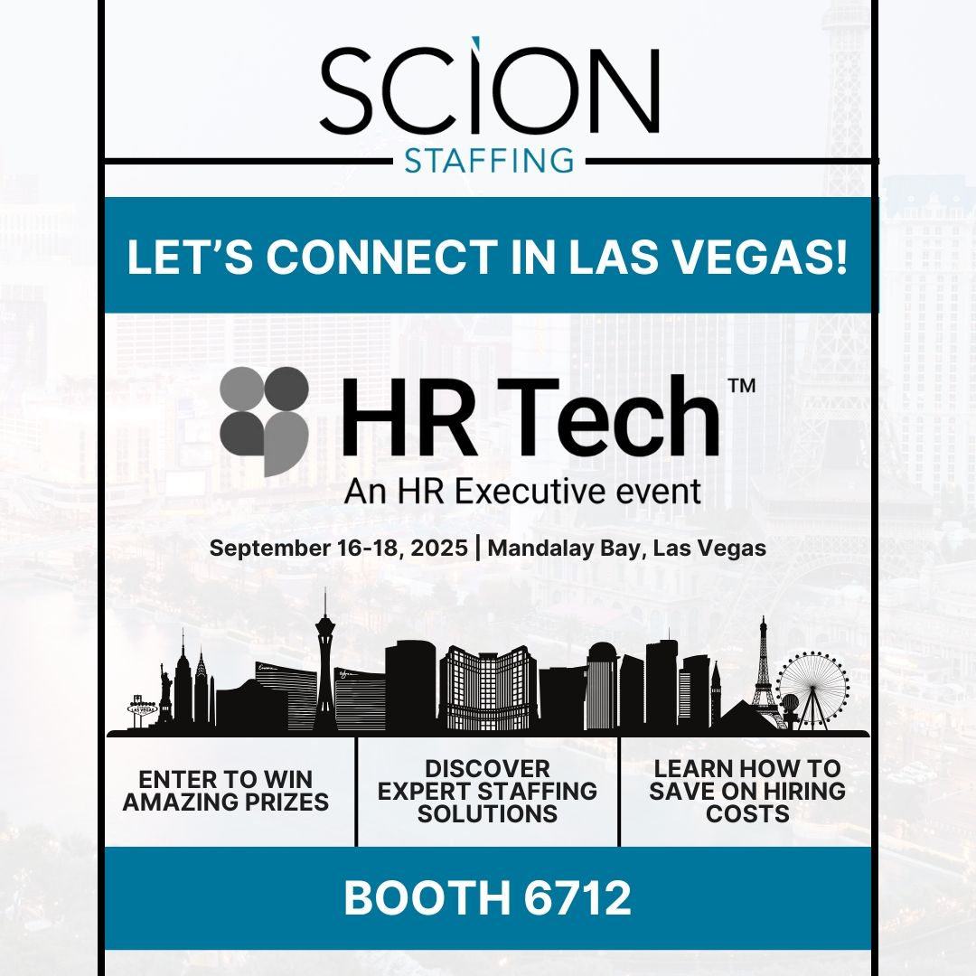 ✈️  Vegas, here we come! The Scion Staffing team is excited to showcase our innovative staffing solutions this week at the HR Technology Conference.  

#HRTech2025 #ScionStaffing #GloballyHired