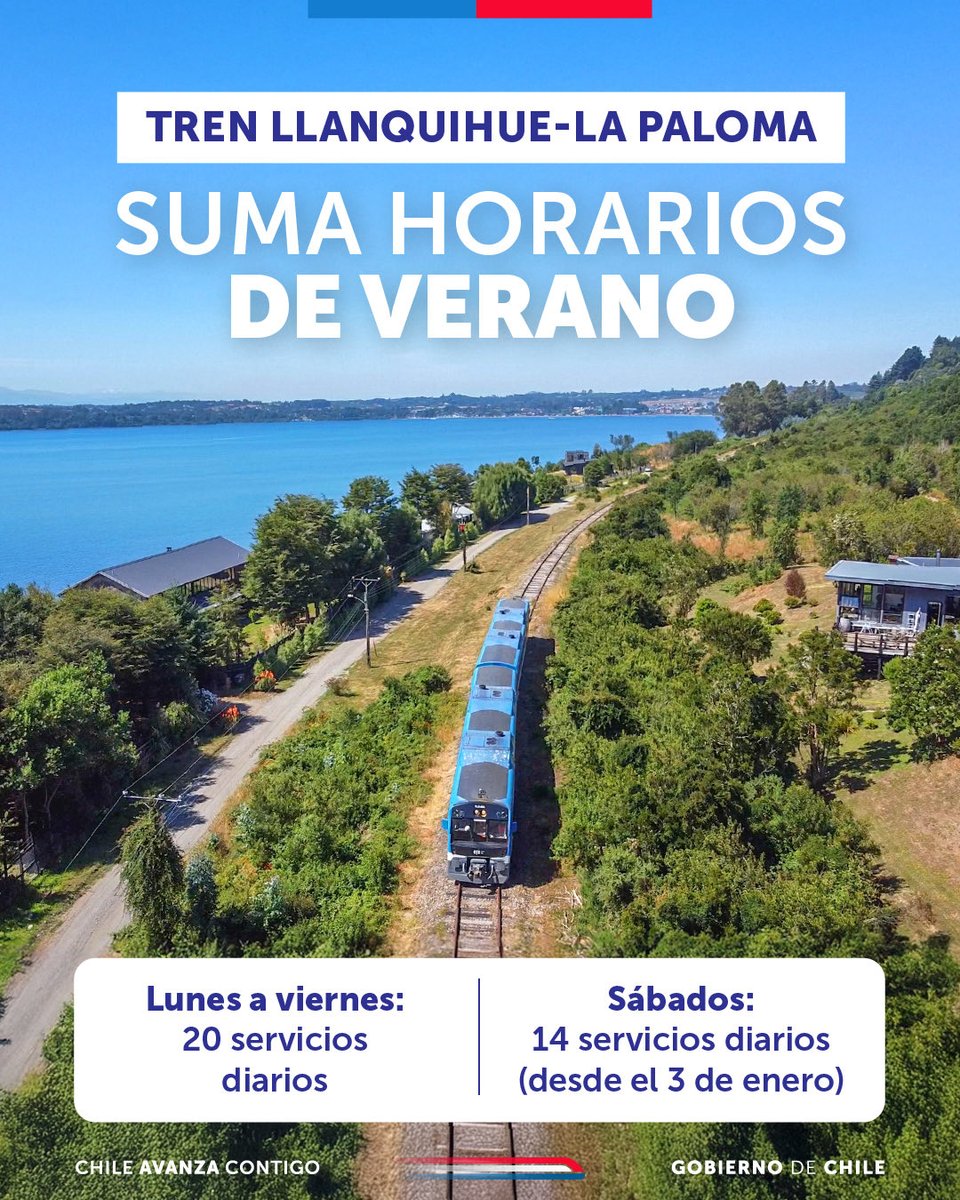 MTTChile's tweet photo. Andar en tren es de lo mejor 🎶

Y por eso extendimos los horarios de verano para que residentes y turistas puedan disfrutar de este hermoso viaje en la Región de Los Lagos 🚊 https://t.co/fy1RNqJFP2