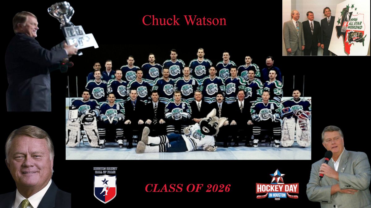 HockeyDayInHTX's tweet photo. The final Houston Hockey Hall Of Fame Class of 2026 inductee is former IHL &amp; @TheAHL  Houston Aeros Owner and Chairman &amp;  owner of @AerodromeIce  Chuck Watson! As a successful business entrepreneur, Chuck reinvested into the Houston sharing his passion of sports with business. https://t.co/qokUocOfQk