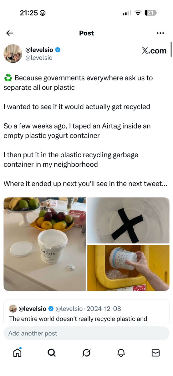 J'ai fait ça il y a un an !
J'ai collé un Airtag sur une boîte de yaourt en plastique.
Ensuite, mettez-le dans la po