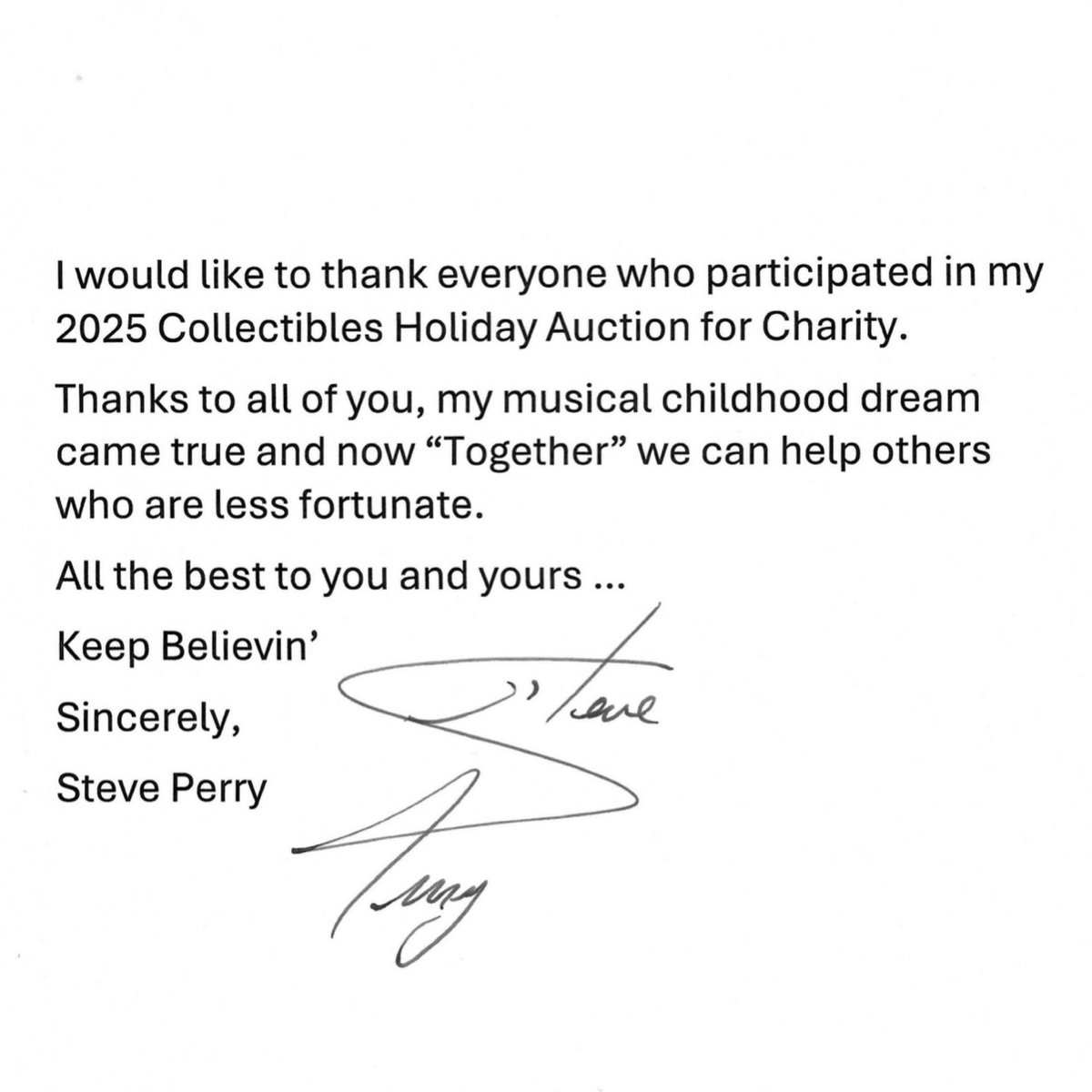 StevePerryMusic's tweet image. Keep Believin’. Sincerely, Steve Perry
