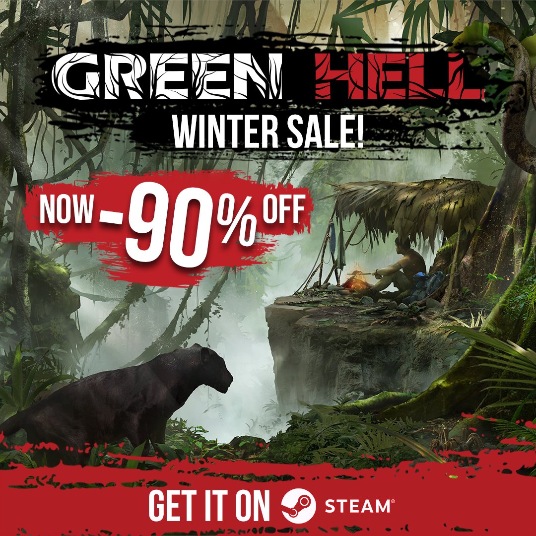 GreenHellGame's tweet photo. Last-minute holiday shopping has never been easier. 

Green Hell is still 90% off in the Steam Winter Sale!

Purchase it for a friend to begin a new co-op adventure through the Amazonian jungle. 

🎁: https://t.co/3F0bb5rAPI https://t.co/gf8ygUVVgp