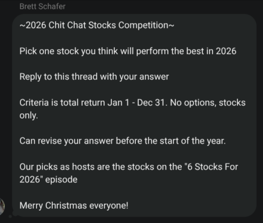 chitchatstocks's tweet image. What stock do you think performs the best in 2026?

Join our subscriber  chat for a fun podcast listener competition in the new year 

emergingmoats.com/publish/chat/p…